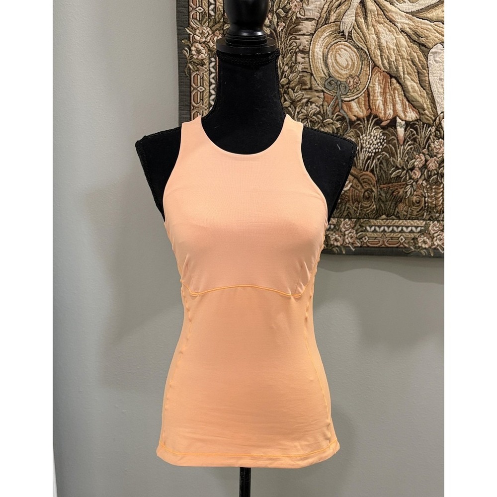 Lululemon Tank Top‎ Womens 4 Orange High Neck Cross Back Built In Bra Athletic